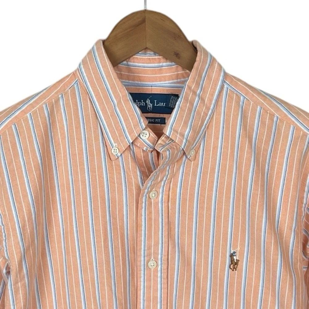 BF1523 Men’s Polo Ralph Lauren Designer Classic Fit Striped Button Down Shirt M